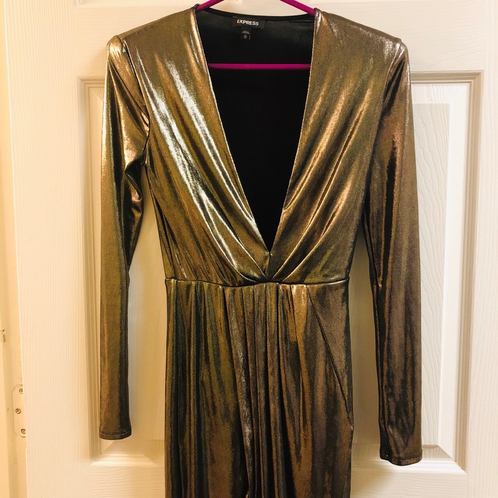 Gold Neck Plunge Dress